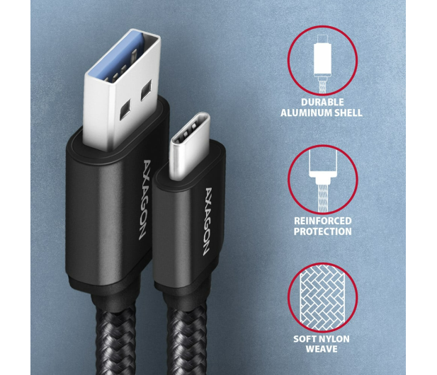 AXAGON BUCM3-AM15AB Kabel USB-C - USB-A, 1.5m, USB 3.2 Gen 1 3A, ALU, oplot, czarny - 1353470 - zdjęcie 2